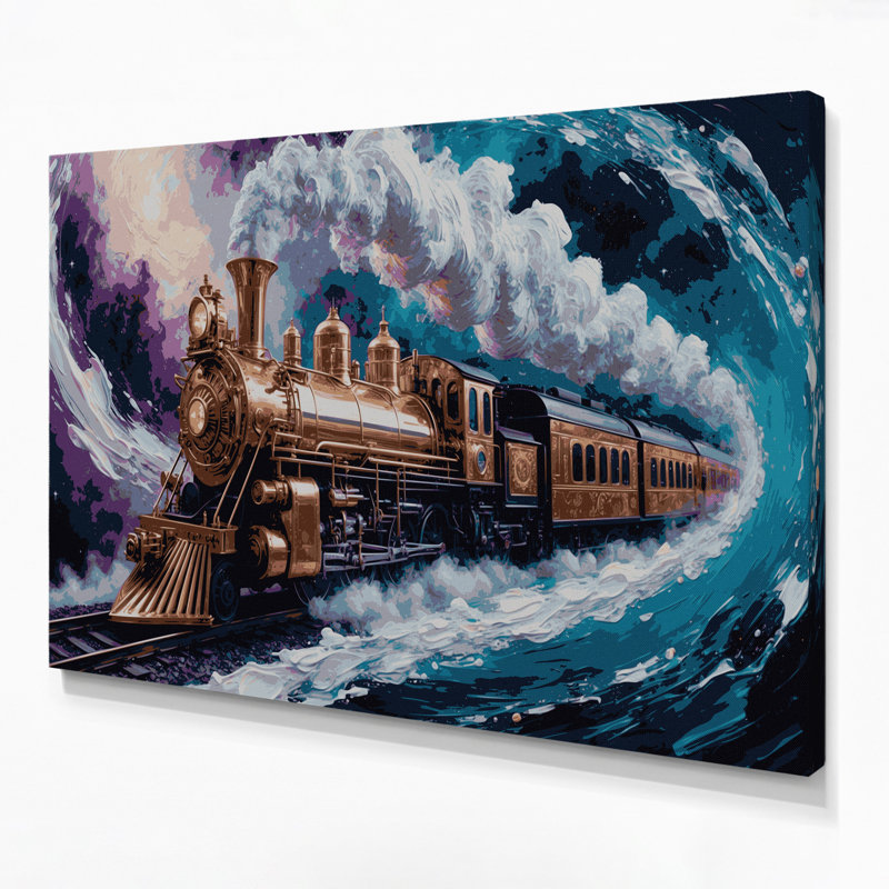Art mural sur toile mauve Sci Fi locomotive à vapeur, H 12 po x l 18 po