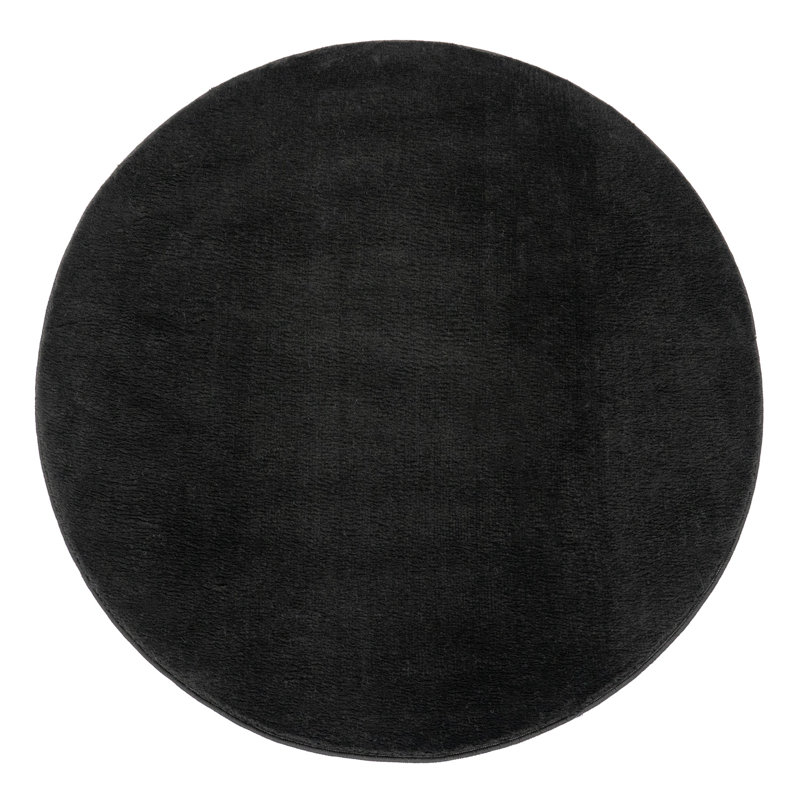 Soft Area Rug Cozy Low-Pile Rug Anti-Slip Solid Color Washable, Round 3'11", Black