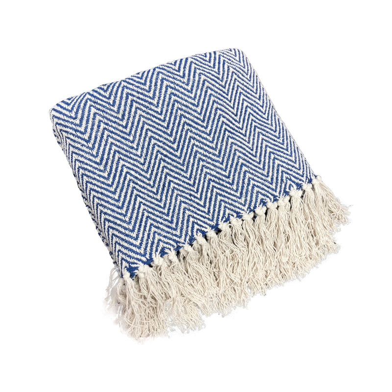 Plain Weave / Muslin Throw Blanket, Queen, Yellow/Ivory Chevron