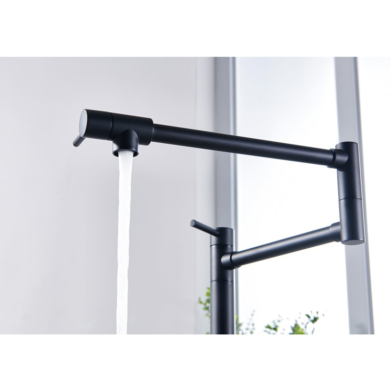 Matte Black Brass Pot Filler Faucet - 360 Rotation And Foldable, Double Handles For Steady Water Discharge, Special Surface Treatment Corrosion Oxidation Resistance To