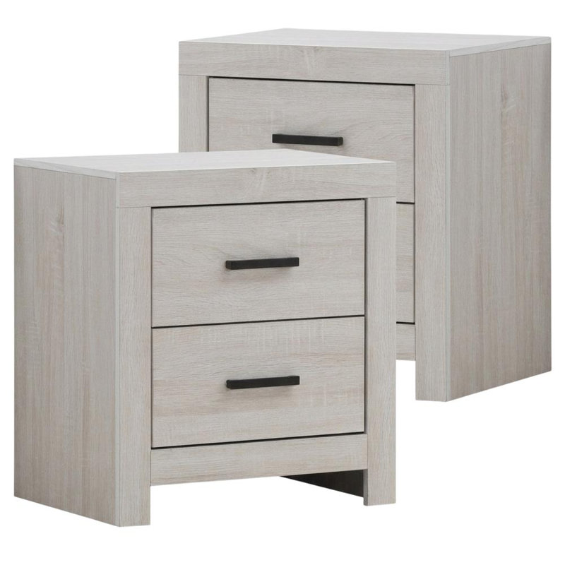 Table de chevet en bois d'ingénierie avec 2 tiroirs, 2 tables de chevet et petite table d'appoint pour la chambre à coucher, blanc bord de mer