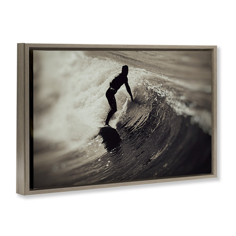 Cadre flottant Surfer's Wave Splash, design par Norm Stelfox, H 21 po x l 31 po, Cadre flottant orme Montalcino
