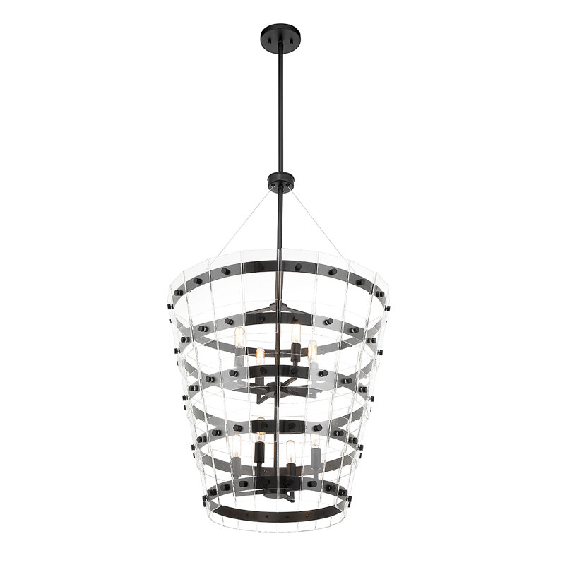 Matte Black and Clear Glass 8-Light Pendant