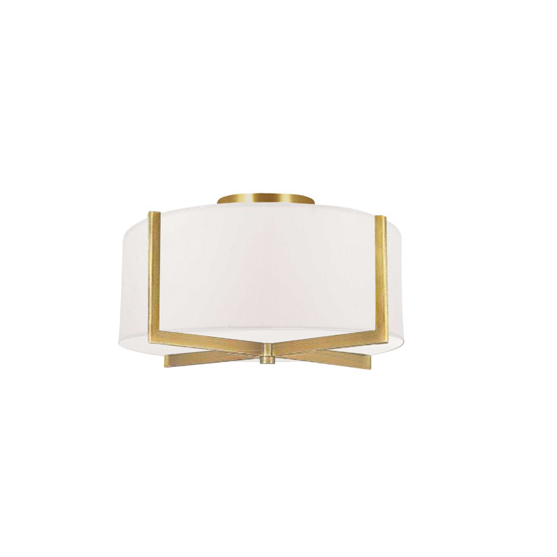 Cadwell 3 Light Semi-Flush Mount, Aged Brass, White