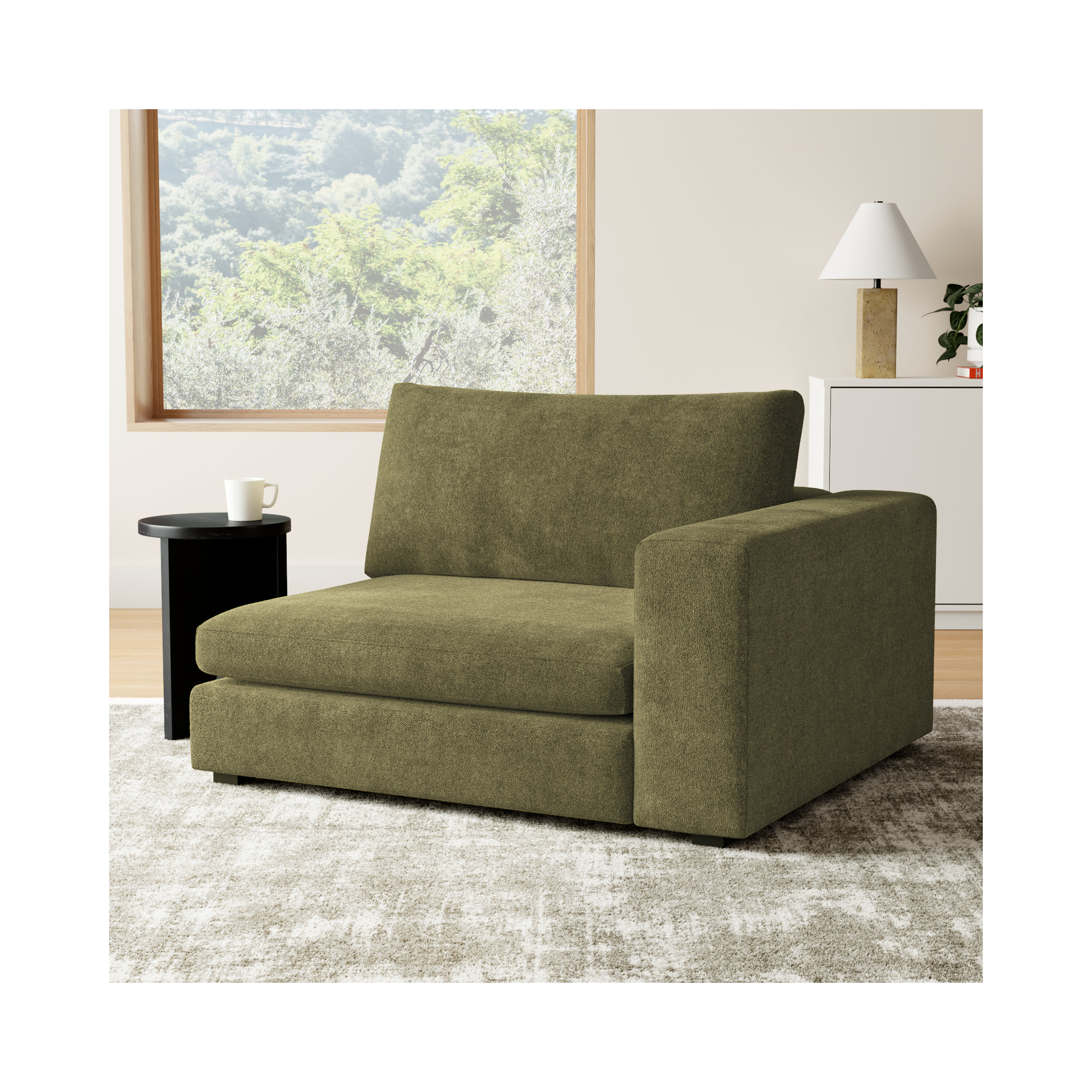 Ojai 50" Wide One Arm Chair, Green Chenille