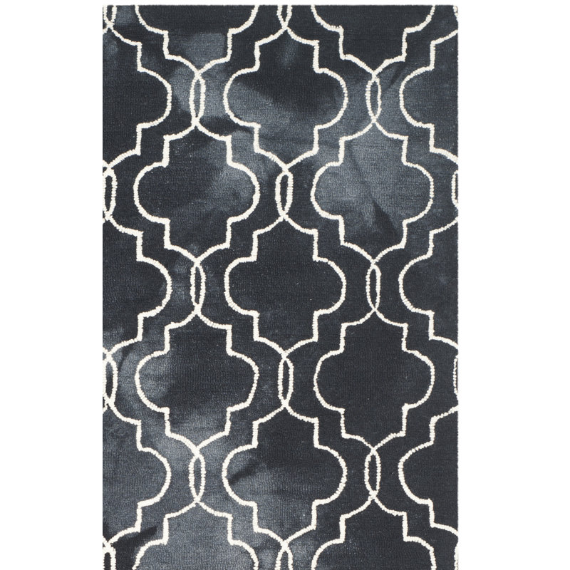 Dennard Hand Tufted Wool/Cotton Geometric Rug in Ivory/Graphite, Rectangle 3' x 5'