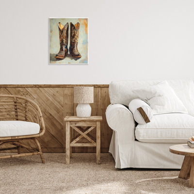 Cowboy Boots over Abstract Pattern Wall Plaque, design by Petal Prints Design