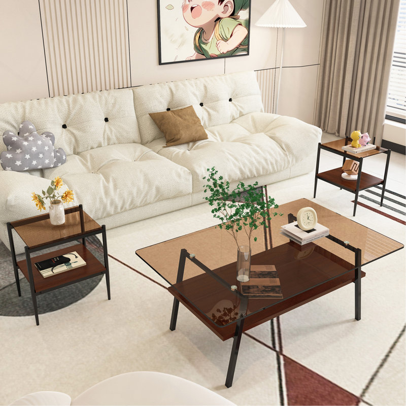 3-Piece Coffee Table & End Tables Set, Brown, Black