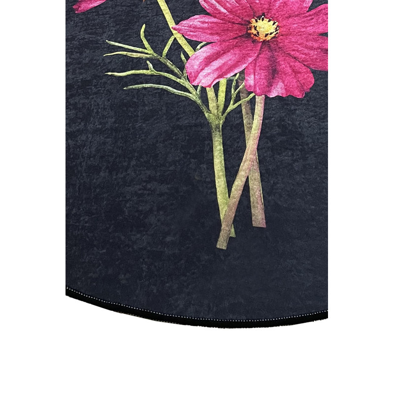 Tapis pour salle de bain Ege, L 28 po x L 47 po, Noir / vert / rose