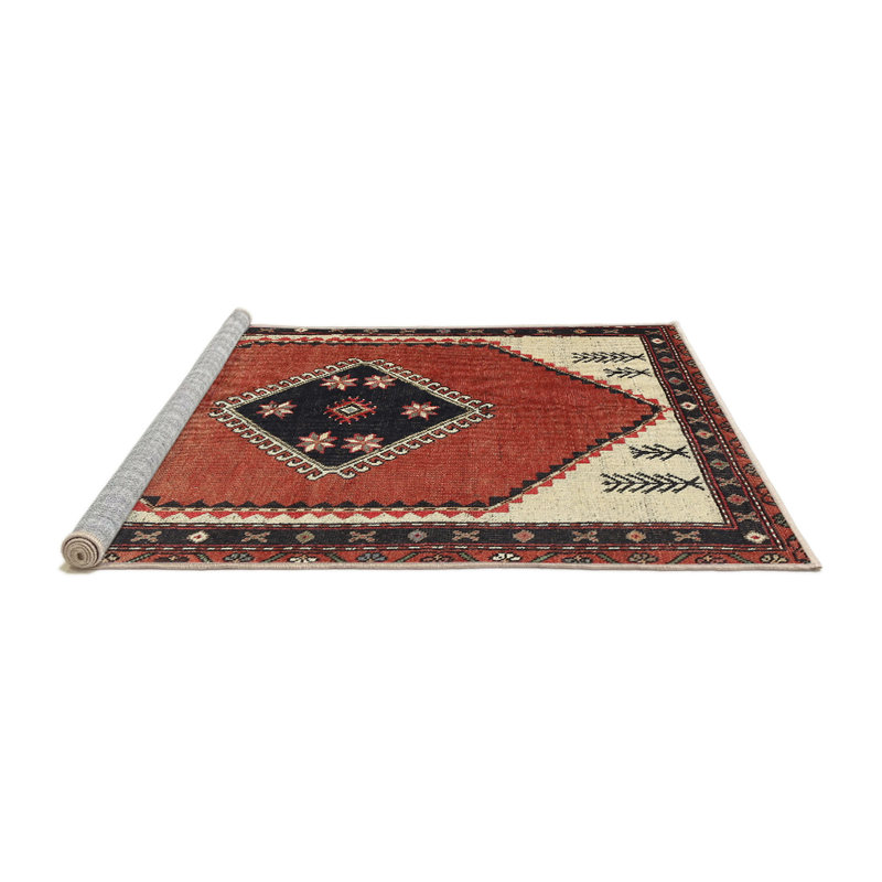 Tapis oriental multicolore tissé à la machine Oriental, Rond 3 pi