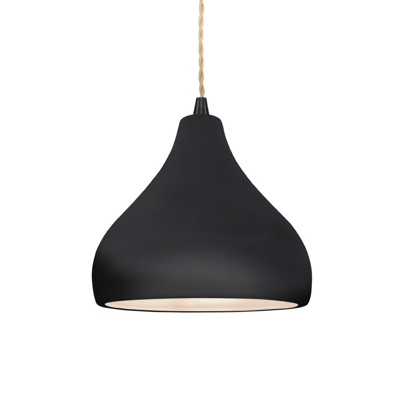 Luminaire suspendu à 1 lumière Meydan, H 7,25 po x l 8 po x P 8 po, Noir brillant / blanc mat, Noir mat