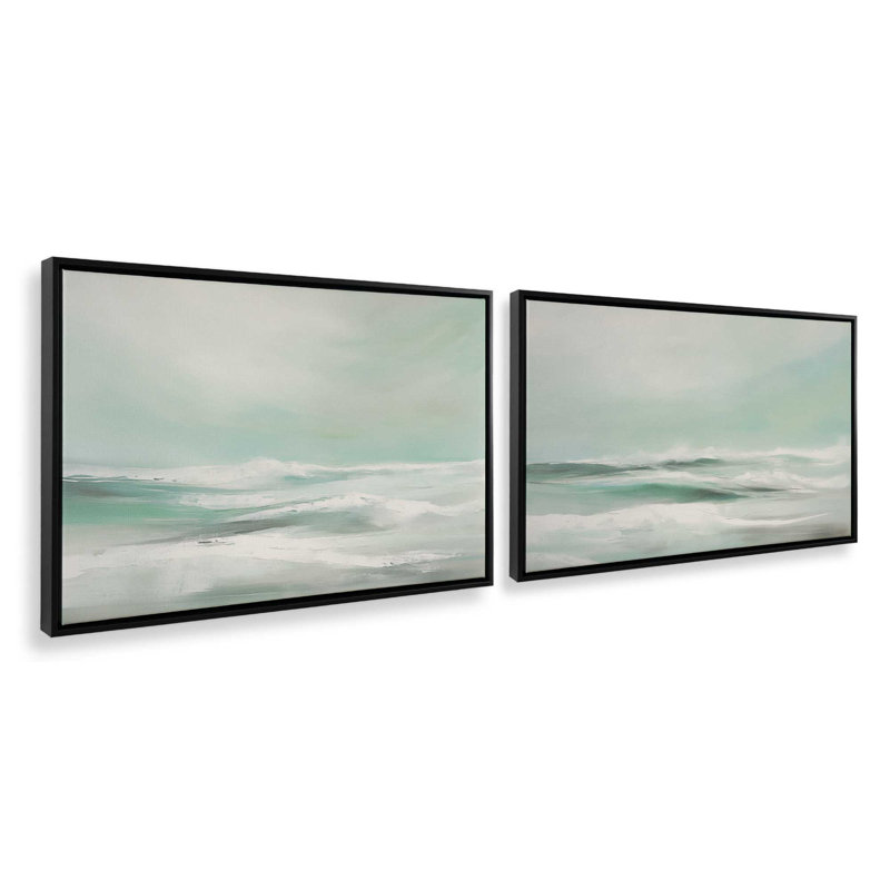 Serene Swells, ensemble de 2 toiles encadrées, Cadre flottant noir satiné, H 32,75 po x l 97,5 po x P 1,75 po