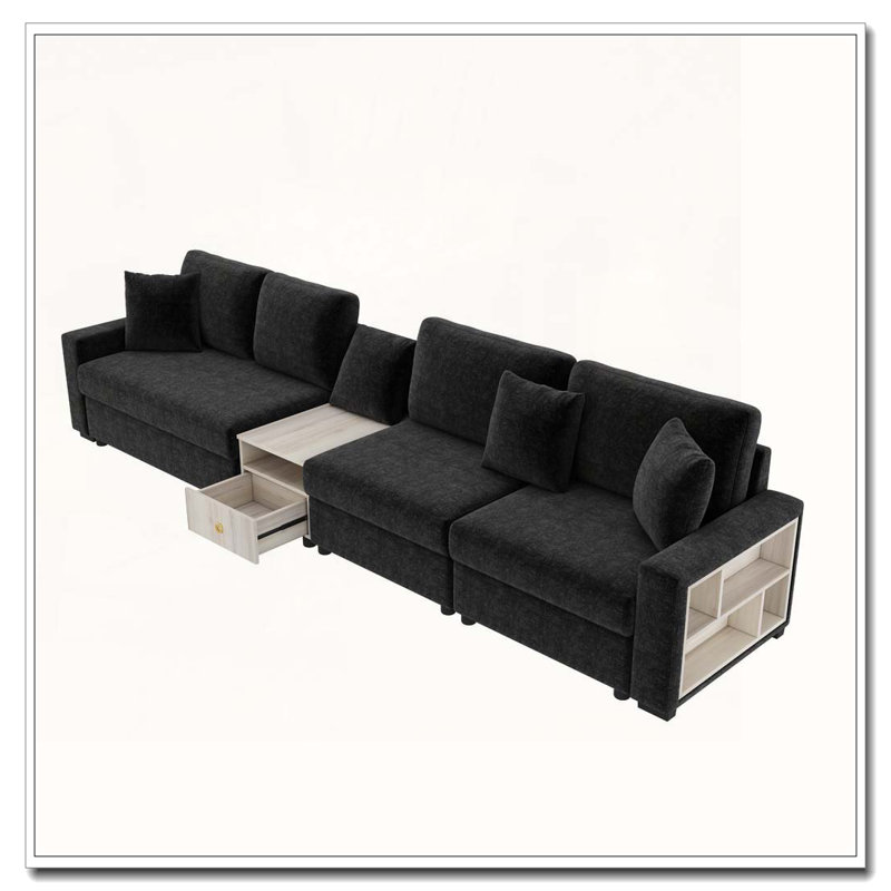 Canapé modulaire rembourré avec accoudoirs et console centrale, 4, Noir 2