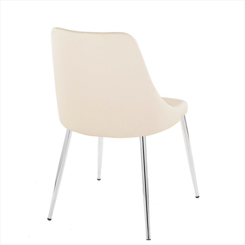 Ensemble de 2 chaises d'appoint avec dossier capitonné, revêtement en similicuir beige chaud et pieds en métal chromé pour la salle à manger ou le salon