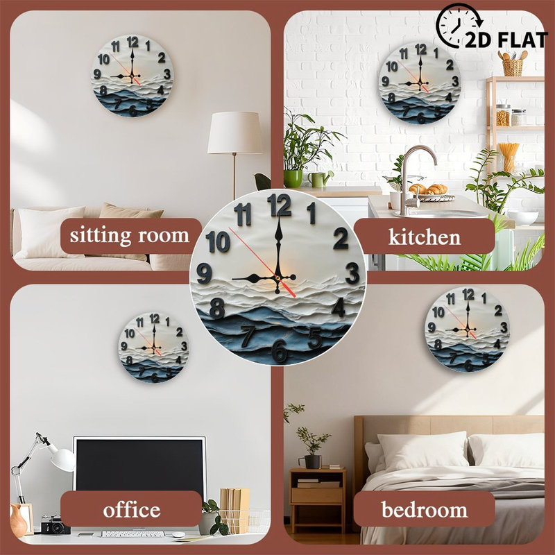 Horloge murale 2d avec motif de vagues de l'océan