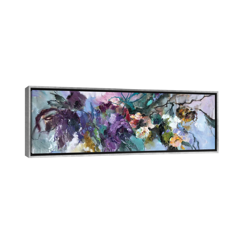 Flower Melody - reproduction d'art murale - toile encadrée, 36" x 12", Framed Canvas, Silver