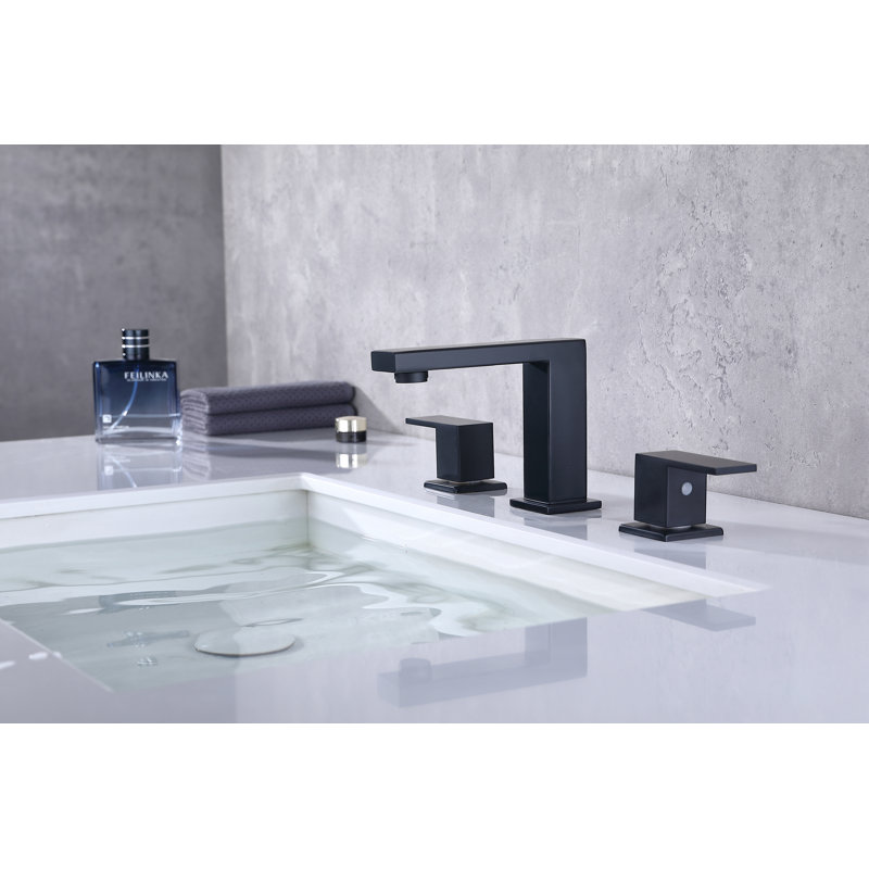 Robinet pour salle de bain à 2 poignées, robinet d'évier en métal noir mat avec bonde escamotable, aérateur et conduites d'alimentation CUPC incluses