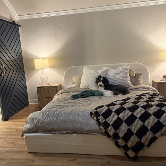 Upholstered Cloud Bed Frame With Anti-Collision Soft Rounded Corners - King