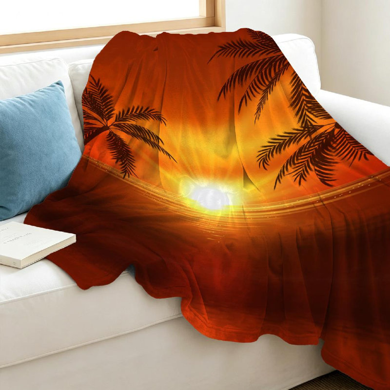 Jeté en flanelle bleue ultra douce, imprimé palmier sable et imprimé tropical, Throw 40" x 50"