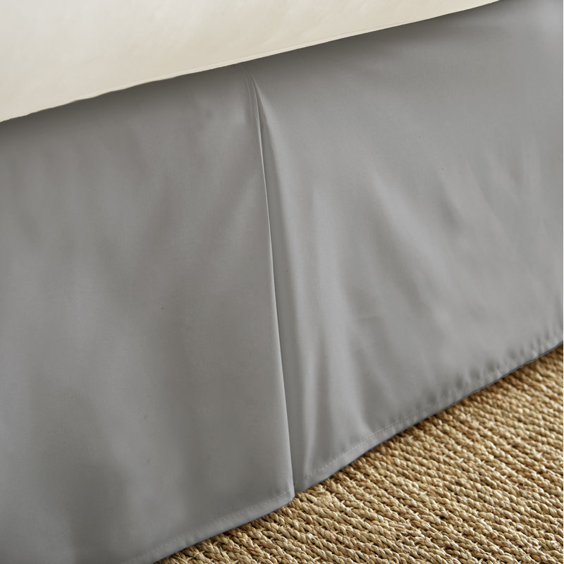 Gray Polyester Pleated King Bed Skirt with Split Corner