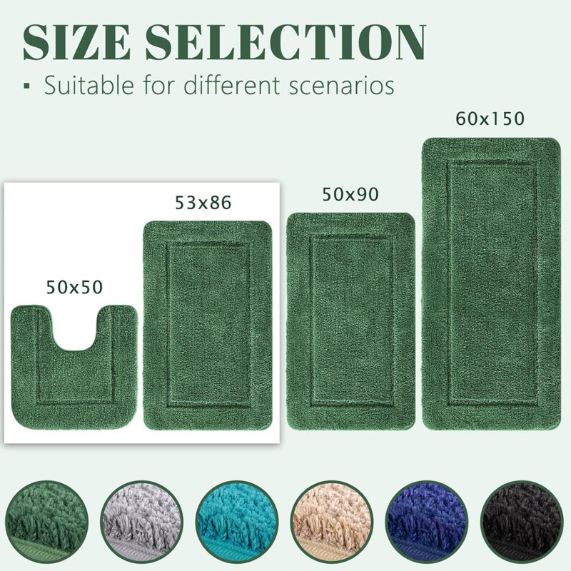 Turquoise Bath Mat Set Of 2, High Density Soft Microfiber Non-Slip Bathroom Mats, 53X86 Cm Bathtub Rug & 50X50 Cm Toilet Pedestal Carpet, Shower Rugs Machine Washable