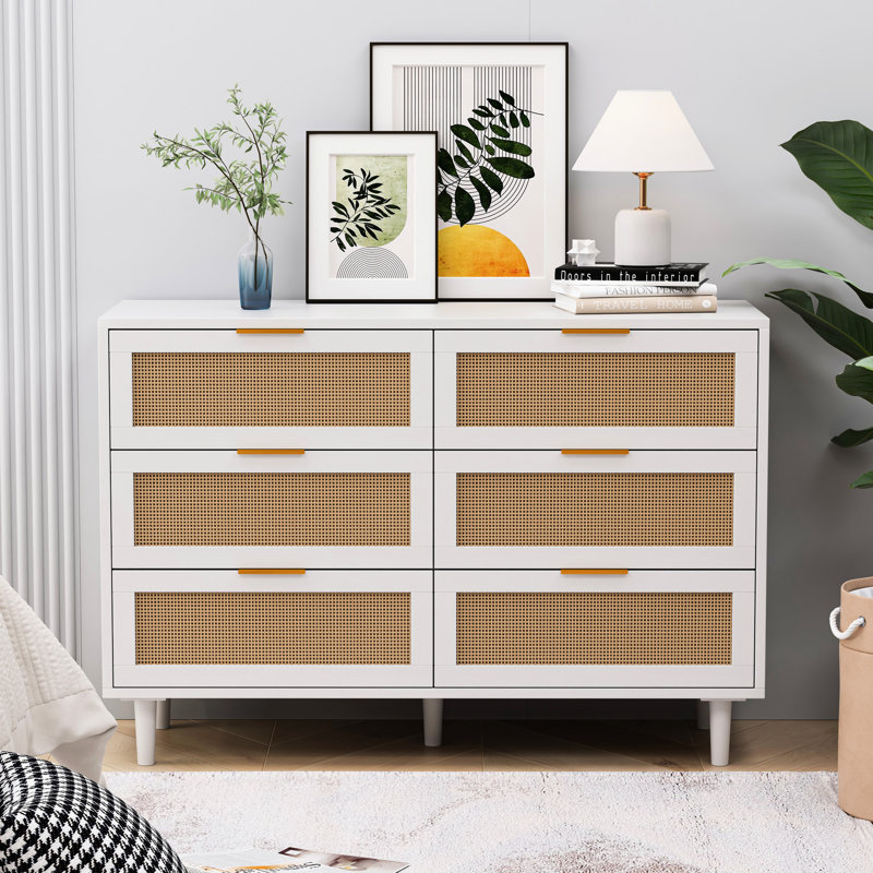 Armoire de rangement 43,53 ", 6 tiroirs, blanc. Espace de rangement pratique et pratique pour 6 pièces de chambre à coucher et de salon, organisé