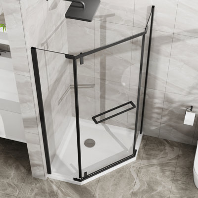 -Angle Shower Door 36 In.D X In.W 72 In.H - Matte Black, Clear Tempered Glass, 304 Stainless Steel Toggle Anchors 72" High 36X36, Fixtures
