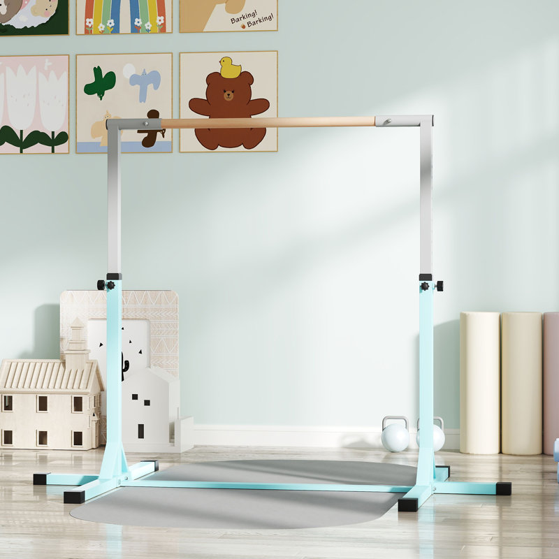 HOMCOM Gymnastics Bar 92-150 cm Height Adjustable for Kids Light Blue