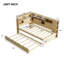 Lit de jour simple en bois avec tablettes de rangement, USB et lit gigogne, naturel