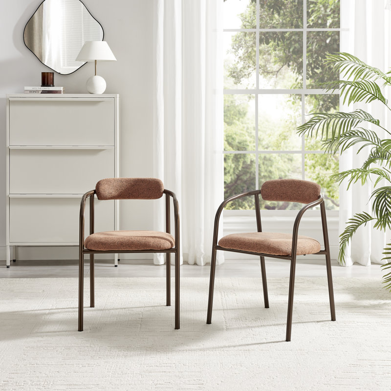 Rea Upholstered Fabric Dining Chairs with Bronze Legs - Stylish Curved Design, Orange