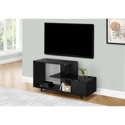 Meuble télé, console de 48 po, meuble multimédia, tiroir de rangement, salon, stratifié aspect chambre à coucher en marbre, contemporain, moderne
