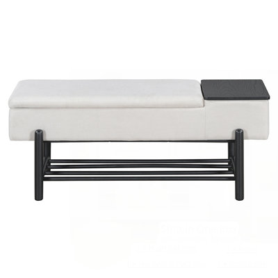 Upholstered Storage Bench With A Bottom Shelf