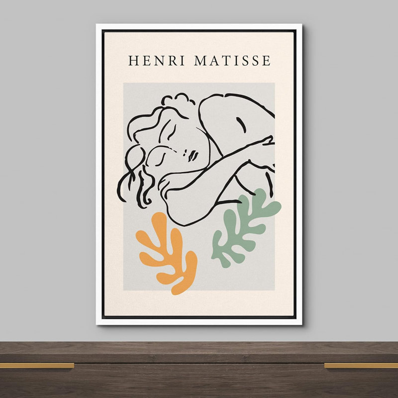 «Classing Artwork Sleeping Woman With Plants» par Matisse, Cadre blanc, H 36 po x l 24 po x P 1,5 po