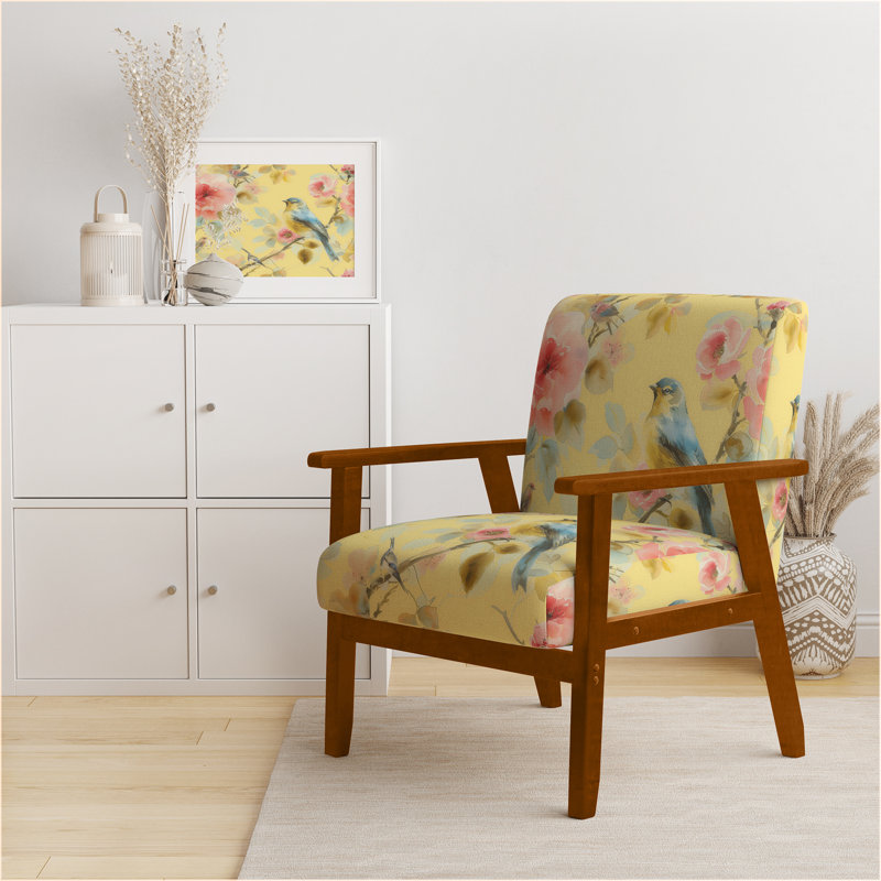 Fauteuil d'appoint rembourré Beautiful Bird Romance I, Pink Velvet, Brun