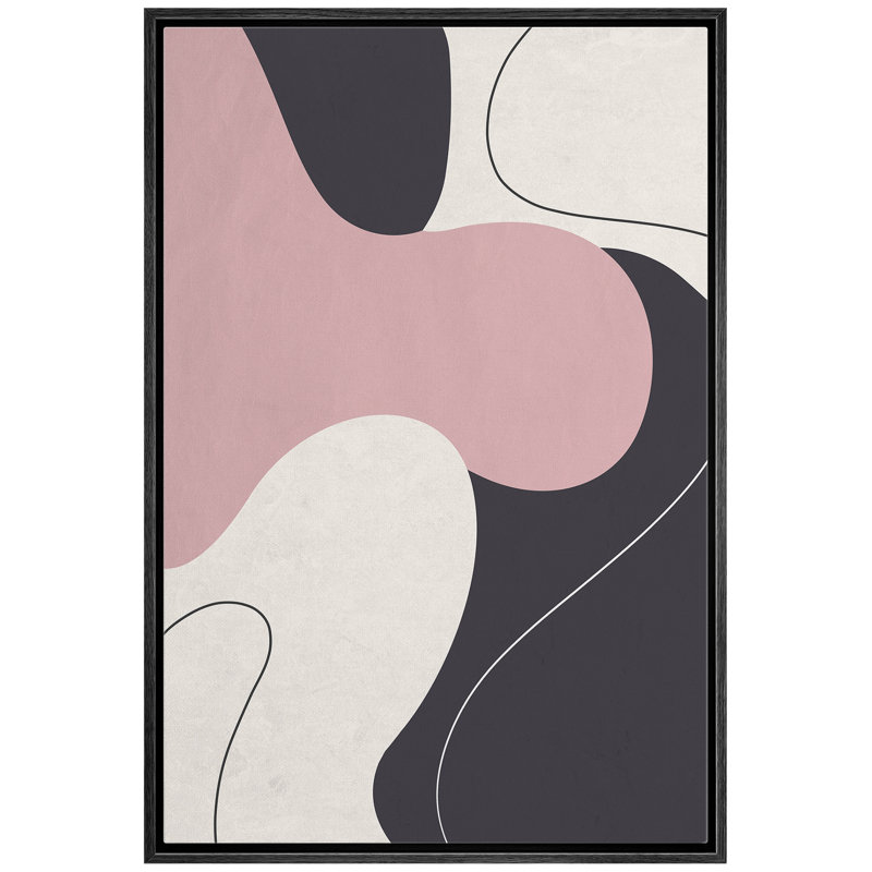 «Swirling Pink & Dark Shapes With Lines», cadre flottant, impression sur toile, Cadre noir, H 36 po x l 24 po x P 1,5 po