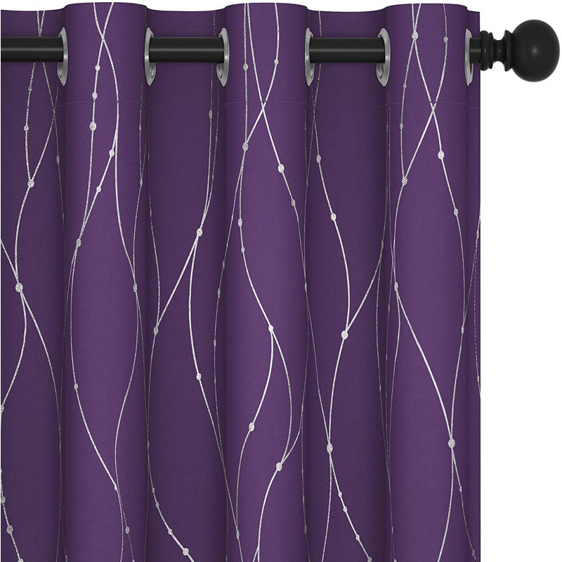 Senath Dotted Line Foil Printed Room Darkening Thermal Curtains, 117cm W x 183cm D, Purple Grape