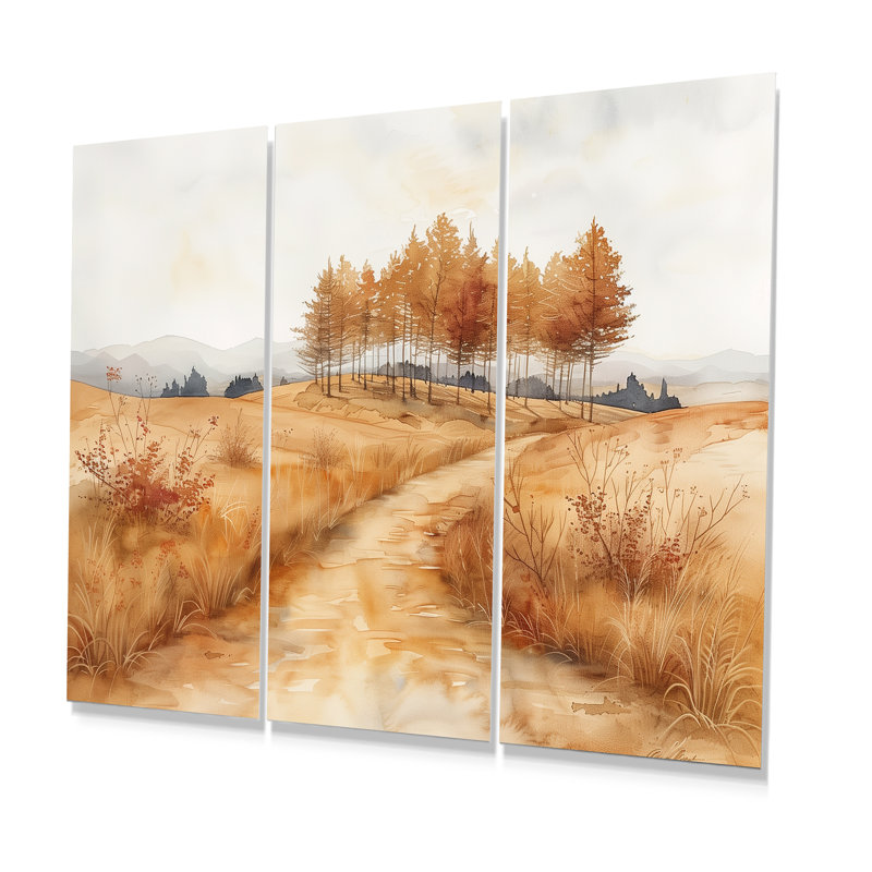 Ensemble de salon art mural brun et gris «Autumn Meadows In Canada II», Métal métal, H 28 po x l 36 po x P 1 po