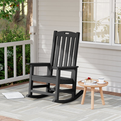 Oversized HDPS Outdoor Rocking Chair – All-Weather High Back Patio Rocker with Moisture-proof and Sun-protective– Perfect for Porch, Lawn & Garden,Black