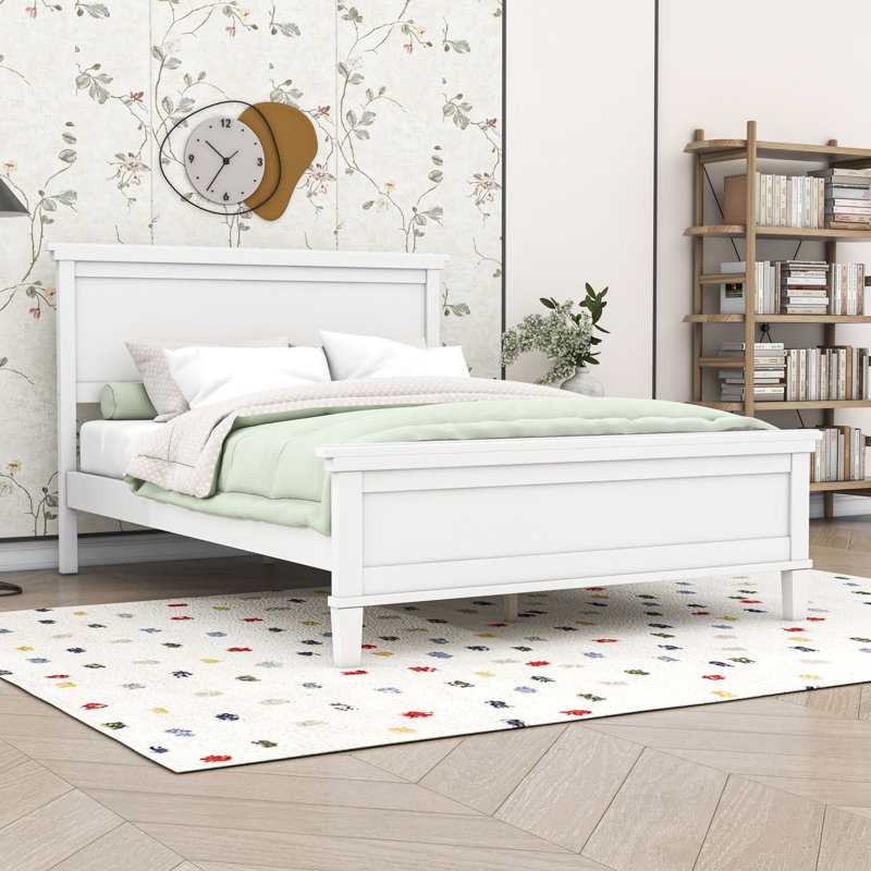 Lit plateforme en bois avec tête de lit, Double, Blanc