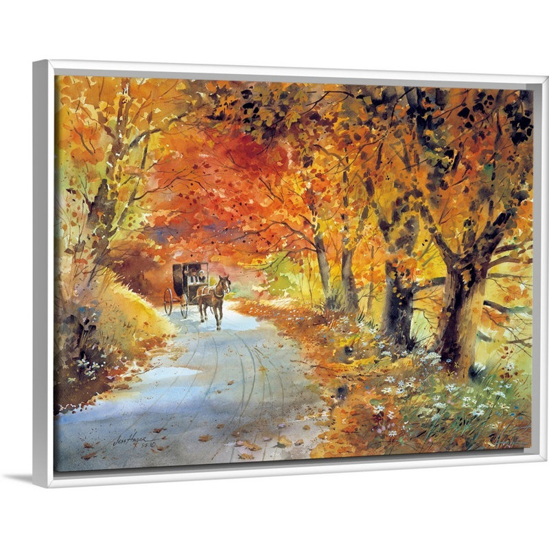 « amish automne » par jess hager, peinture sur toile, H 12 po x l 16 po x P 1,75 po, Cadre blanc