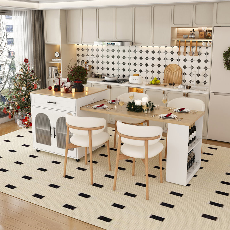 80-Inch Expandable Kitchen Island With Dining Table