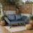 1 PCS Foldable Patio Wicker Side Bench – Grey Wicker with Dark Grey Cushion, Outdoor Backyard Conversation Seating