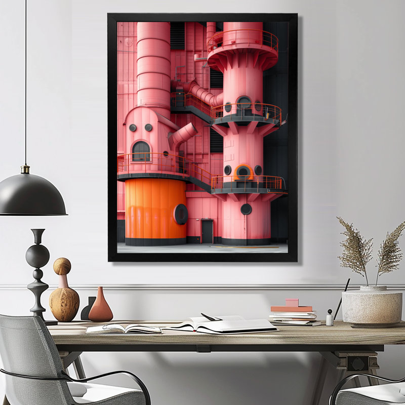 Art industriel mural rose, Incubateur noir rétro II - usines, H 20 po x l 12 po x P 1 po, Toile encadrée noire simple