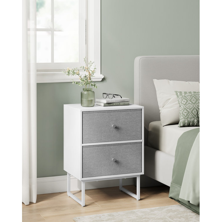 Bedside, Side End Table With Storage, 2 Removable Fabric Drawers, For Bedroom, Living Room, Cloud White, Dove Grey, 30 X 40 X 55 Cm