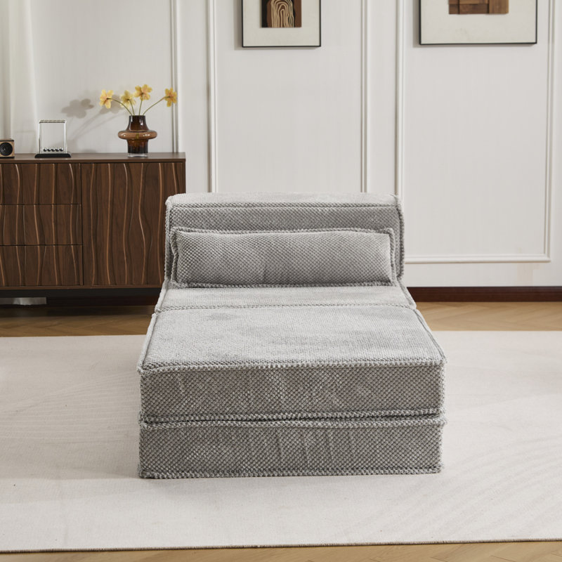 Compression Mahjong Sofa,Convertible Floor Sofa Bed,DIY Boneless Modular Sectional Sofa,No Assembly Required,Circle Fleece Fabric,Oversized Single Seater With 1 Pillow And 1 Ottoman,Lightgrey