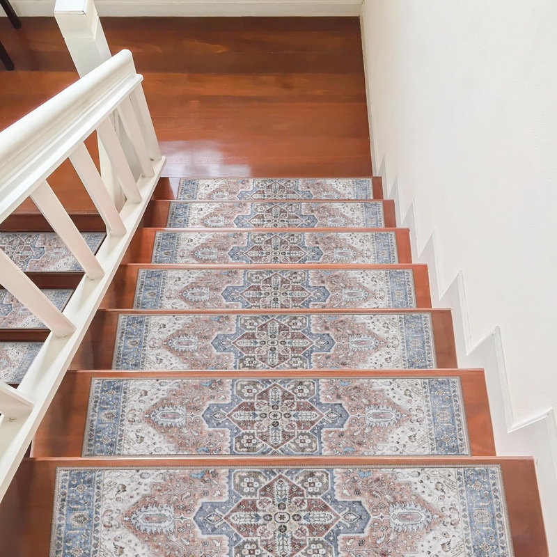 Tapis d'escalier avec caractéristiques antidérapantes, Grey/Brown Oriental, Rectangle 8 po x 2 pi 6 po