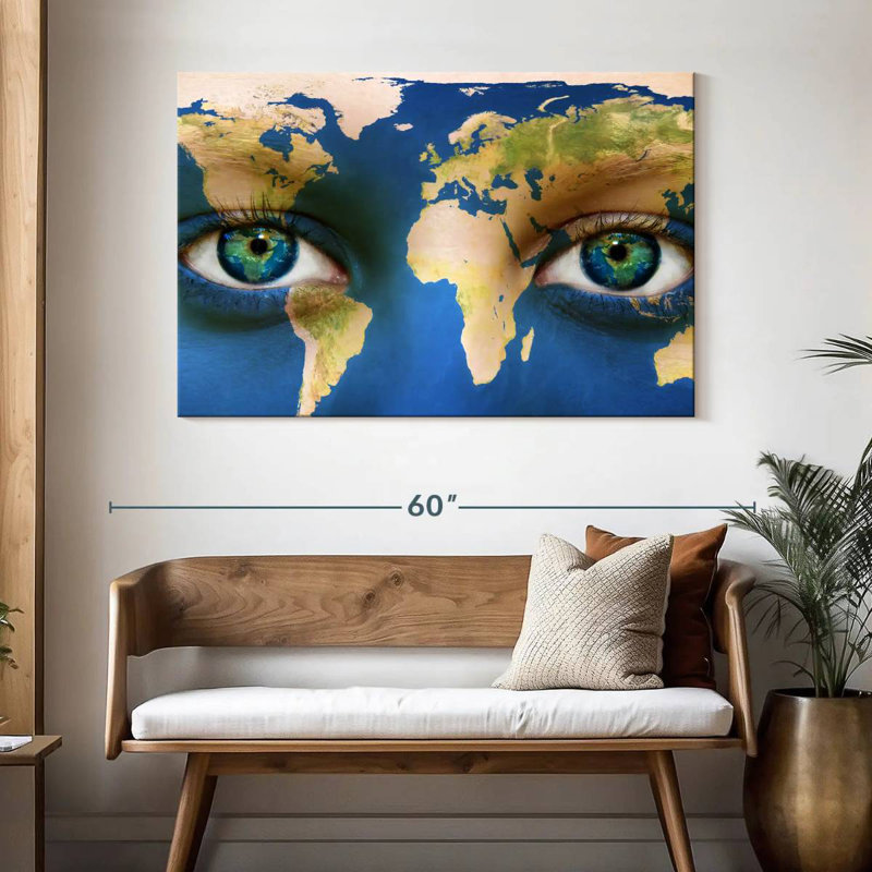 Aliaz Blue Eyes World Map, 32" H x 48" W