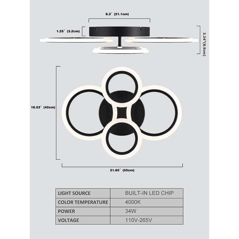 Christain 4-Light Black Modern Integrated LED Flush Mount Ceiling Light