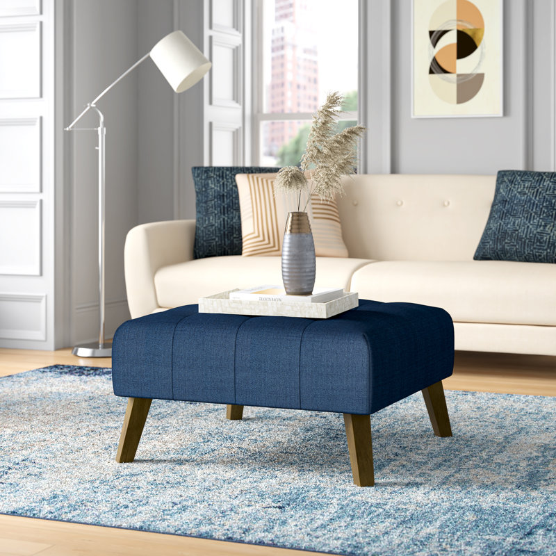 Marin Upholstered Ottoman, Navy Peacock