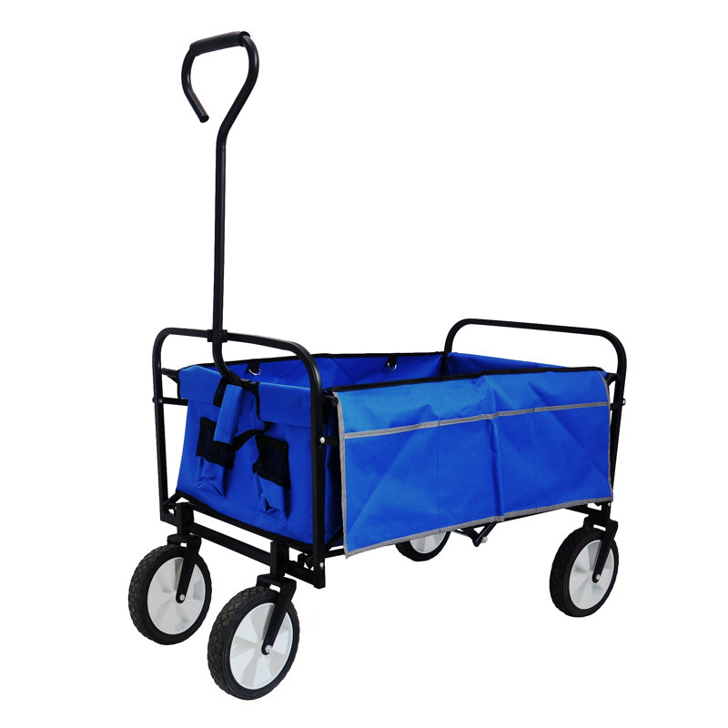 Chariot de plage pliable, H 3,75 po x l 3,08 po x P 1,66 po, Noir / Bleu